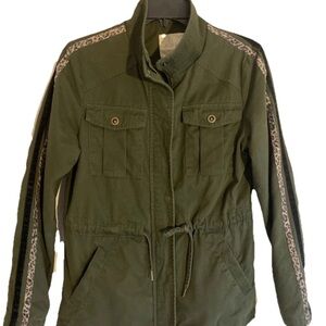Altar'd State Olive Green Utility Jacket with Leopard & Black Accents